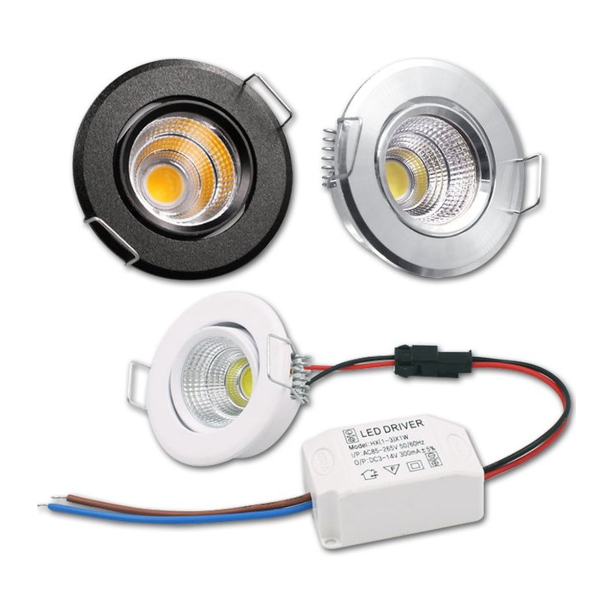 KAISANXINYI LED Einbaustrahler aus Aluminium, runde COB Downlights, 3W, Schwarz, dimmbar - Bild 1
