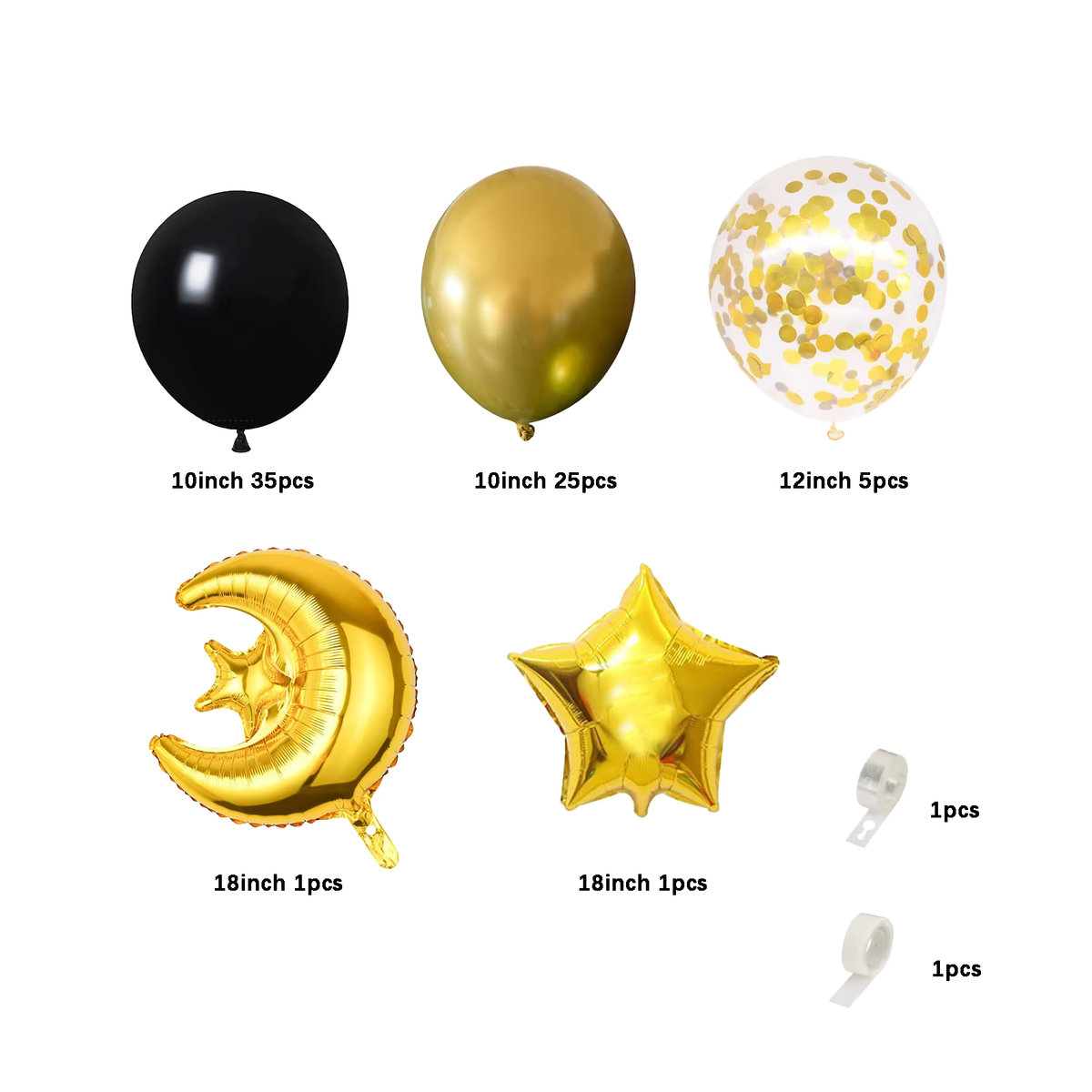 Kaiserie Day Ballonbogen-Set in Schwarz und Platinum mit Mond, Sternen, Buchstaben und mehrfarbigen Konfetti-Ballons - Bild 2