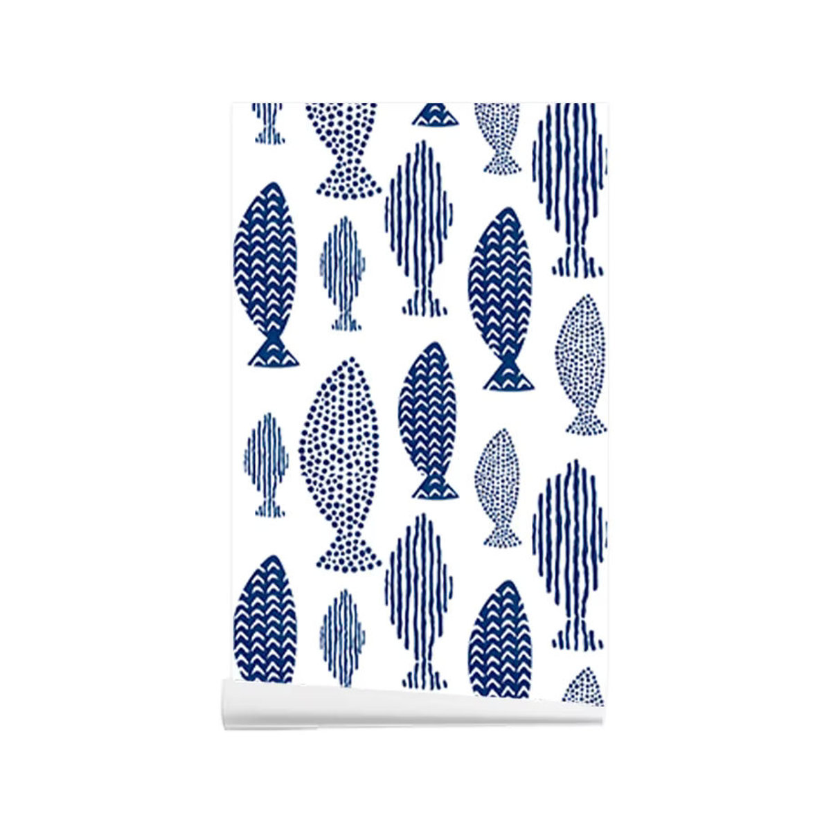 KALYNN Selbstklebende Wandaufkleber mit geometrischem Fischmuster in Blau und Mehrfarbig, Mattierte PVC Deko-Sticker für Badezimmerwände, Maritimes Design - Bild 2
