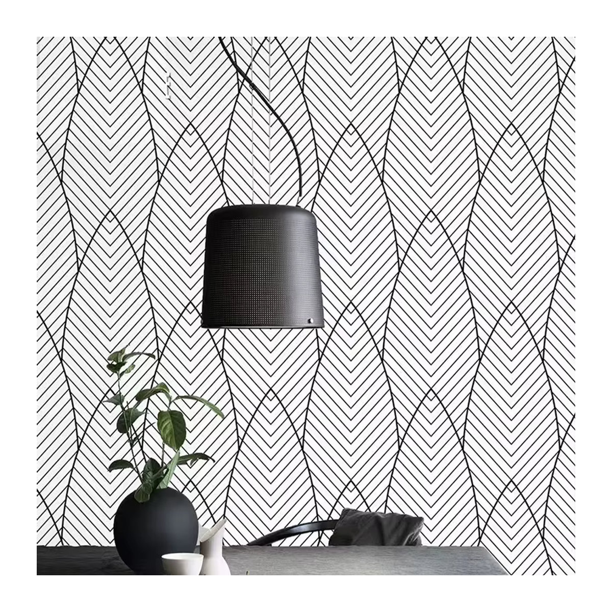 KALYNN Selbstklebendes Kontaktpapier mit modernem geometrischem Muster in Schwarz Weiß Grau - Bild 2