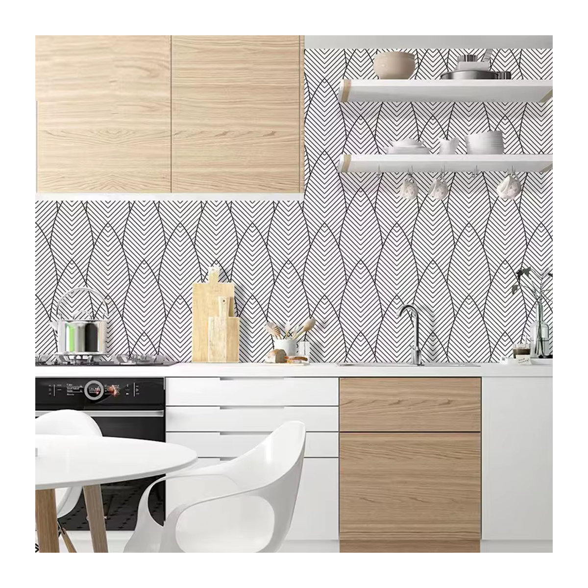 KALYNN Selbstklebendes Kontaktpapier mit modernem geometrischem Muster in Schwarz Weiß Grau - Bild 3