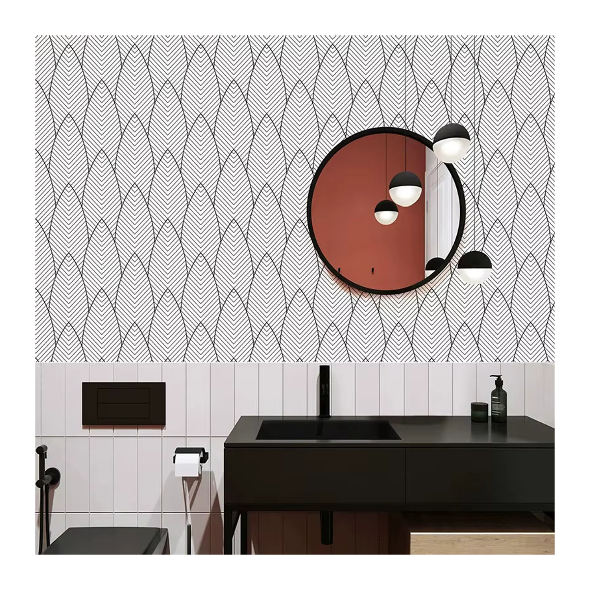 KALYNN Selbstklebendes Kontaktpapier mit modernem geometrischem Muster in Schwarz Weiß Grau - Bild 5