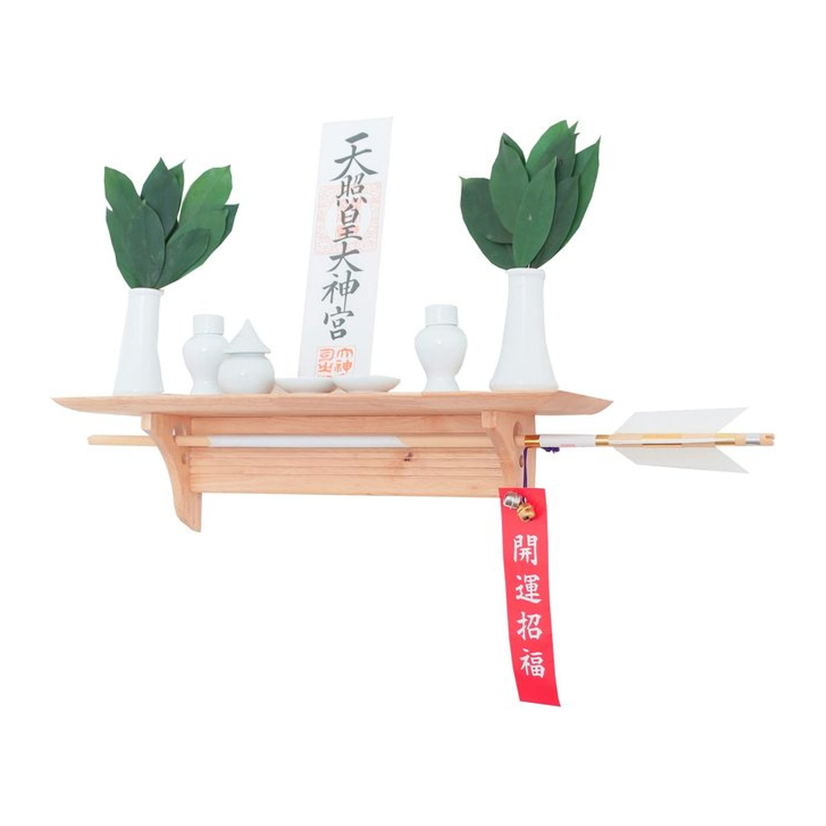 Kamidana no Sato Moderner Shinto-Altar Fu-Ka aus Holz mit Ritualwerkzeug-Set, Wandmontage, Braun - Bild 1