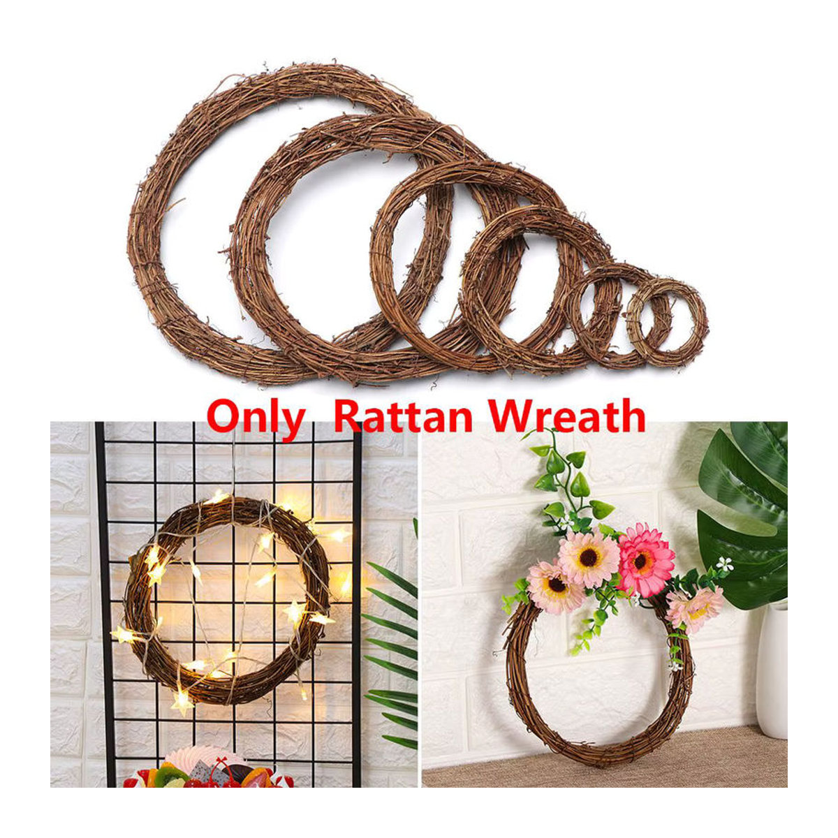 KANNERT Weihnachts-Rattan-Kranz in Braun, rustikale Weiden-Girlande für die Weihnachtsdekoration, rund und hängend, Durchmesser: 8-30 cm - Bild 2
