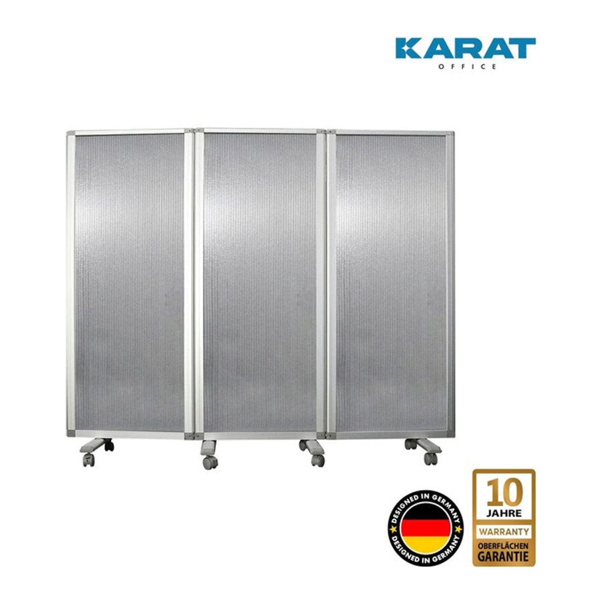 Karat office Doppelseitige Trennwand aus Metall, 3-teilig, grau, semi-transparent, freistehend und modern - Bild 1