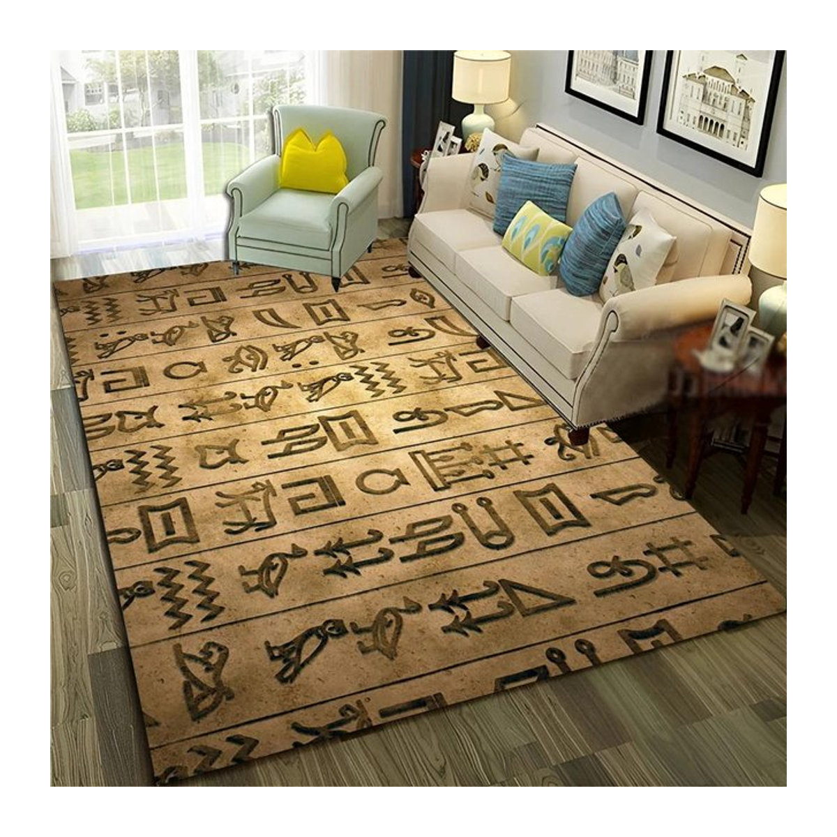 Karpetti 3D Ägyptischer Pharao Hieroglyphen Teppich Rutschfeste Bodenmatte für Wohnzimmer und Schlafzimmer B/T: 60 x 40 cm - Bild 1