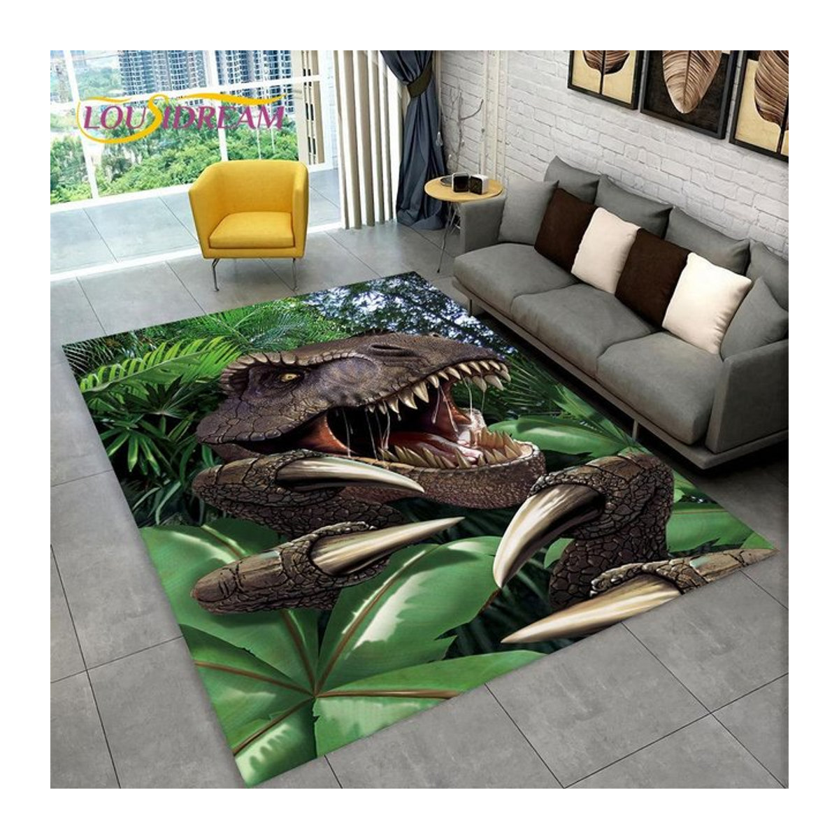 Karpetti 3D-Cartoon-Jurassic-Park-Dinosaurier-Teppich rutschfest für Kinderzimmer und Wohnzimmer B/T: 150 x 100 cm - Bild 1