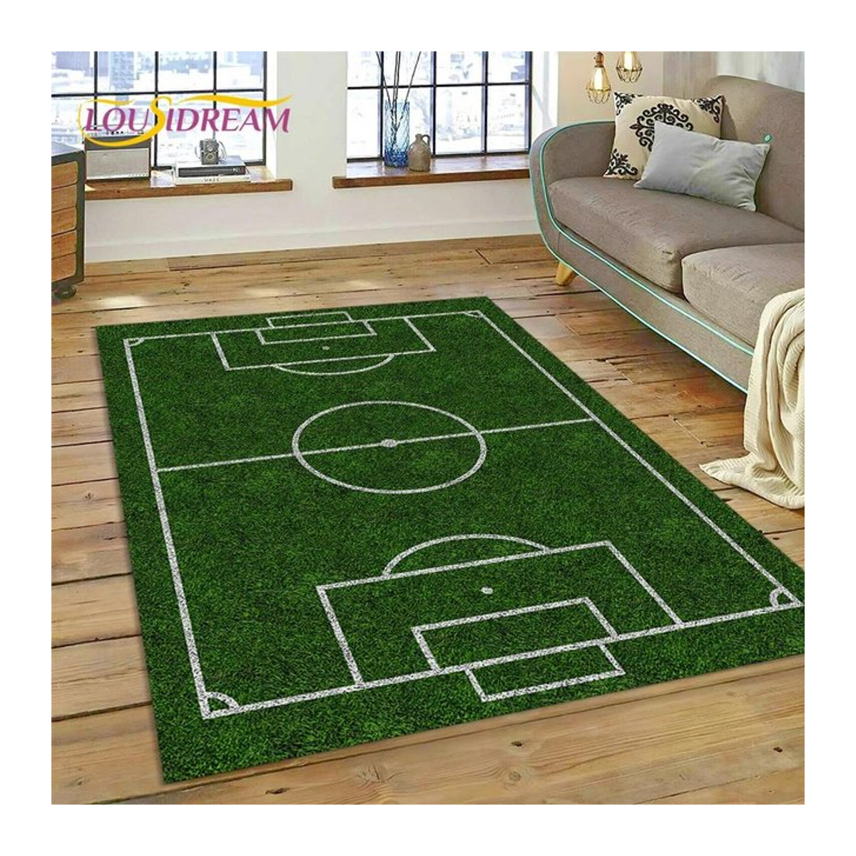 Karpetti 3D-Druckteppich mit Fußballfeld Design für Wohnzimmer und Kinderzimmer, Breite: 160 cm, Tiefe: 120 cm - Bild 1