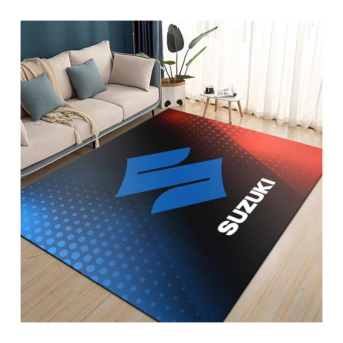 Karpetti 3D Druckteppich mit Suzuki Logo Rennwagen Design als rutschfeste Bodenmatte für Wohnzimmer oder Kinderzimmer B/B: 200 x 160 cm - Bild 1