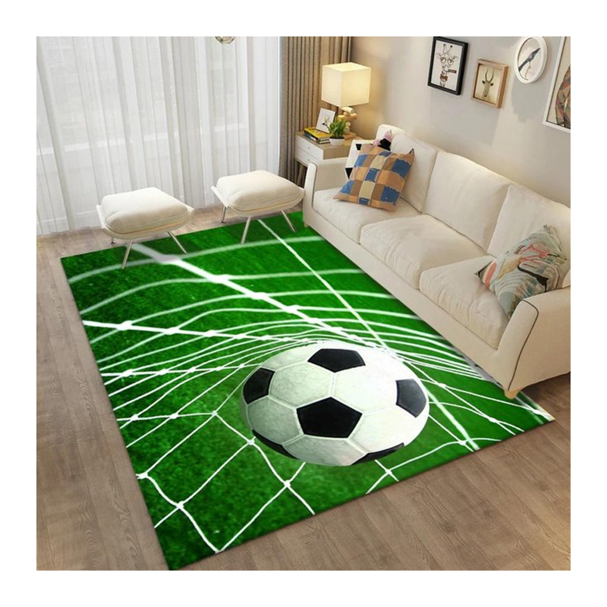 Karpetti 3D Fußball Druck Teppich in Grün, Rutschfeste Fußmatte mit Fußballfeld-Design, B/T: 60 x 40 cm - Bild 1