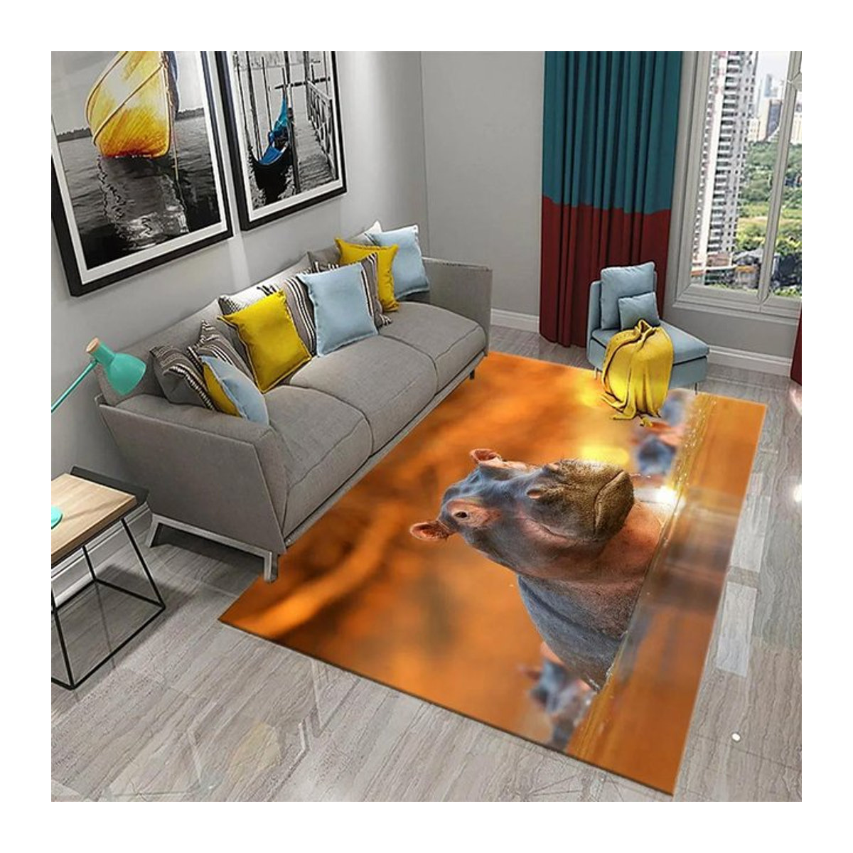 Karpetti 3D Nilpferd Teppich Rutschfeste Fußmatte für Haustür, Küche oder Badezimmer B/B: 50 x 80 cm - Bild 1