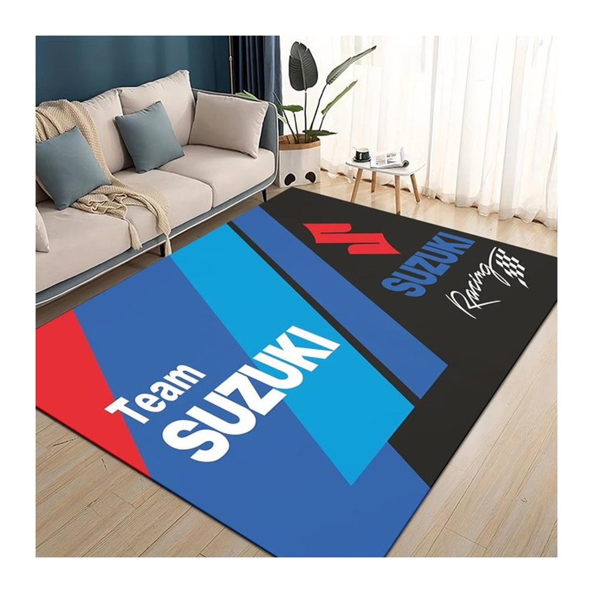 Karpetti 3D Rennwagen Teppich mit Suzuki Logo, rutschfeste Bodenmatte für Wohnzimmer und Kinderzimmer, B: 100 cm, L: 120 cm - Bild 1