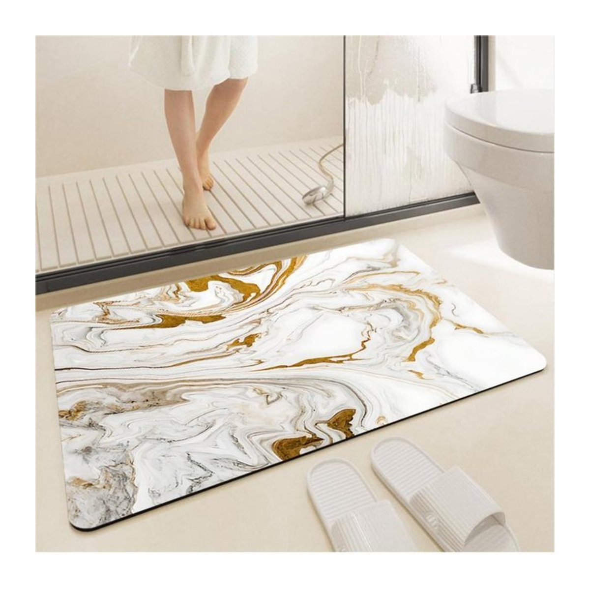 Karpetti Anti-Rutsch Bodenmatte aus Diatomeenerde mit Marmor-Muster, wasserabsorbierend, Multicolor, B/T: 60 x 40 cm - Bild 1