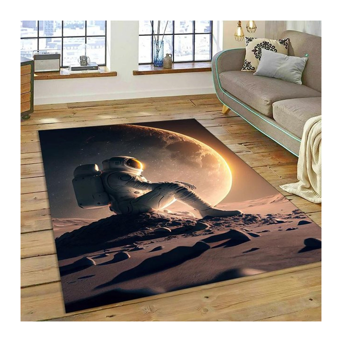 Karpetti Astronaut Weltraum Teppich für Kinderzimmer und Wohnzimmer, Rutschfest, B/T: 60 x 40 cm - Bild 1