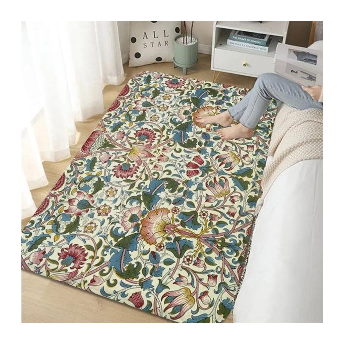 Karpetti Badezimmerteppich William Morris Erdbeere im Retro Stil, rutschfeste Fußmatte für Wohnzimmer, Küche und Schlafzimmer, B/T: 100 x 150 cm - Bild 1