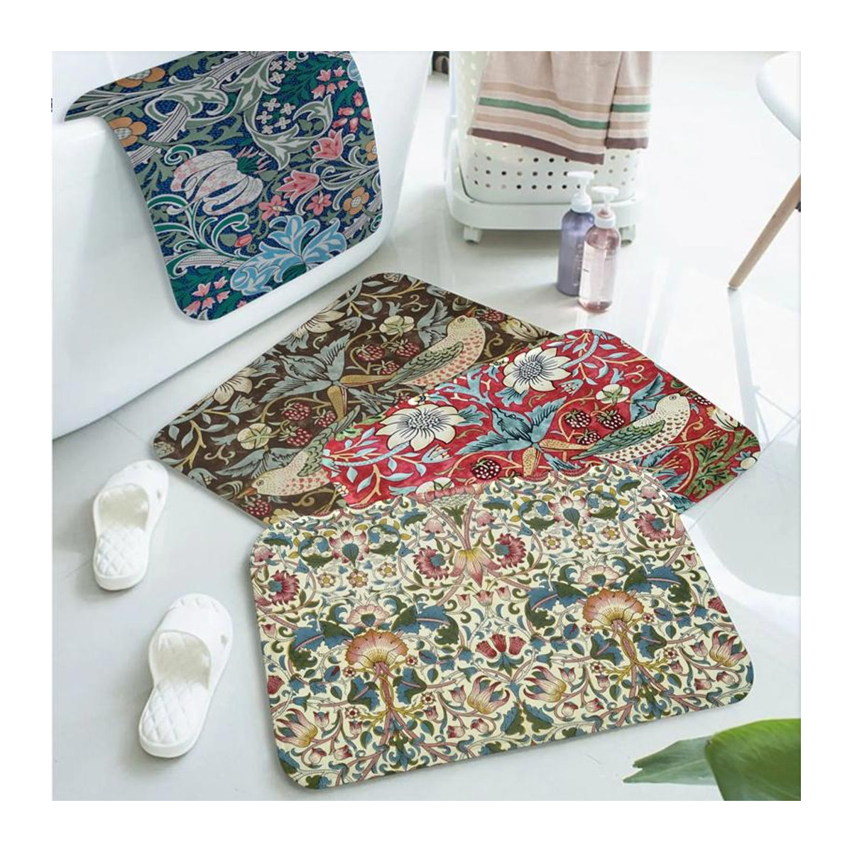 Karpetti Badezimmerteppich William Morris Erdbeere im Retro Stil, rutschfeste Fußmatte für Wohnzimmer, Küche und Schlafzimmer, B/T: 100 x 150 cm - Bild 2