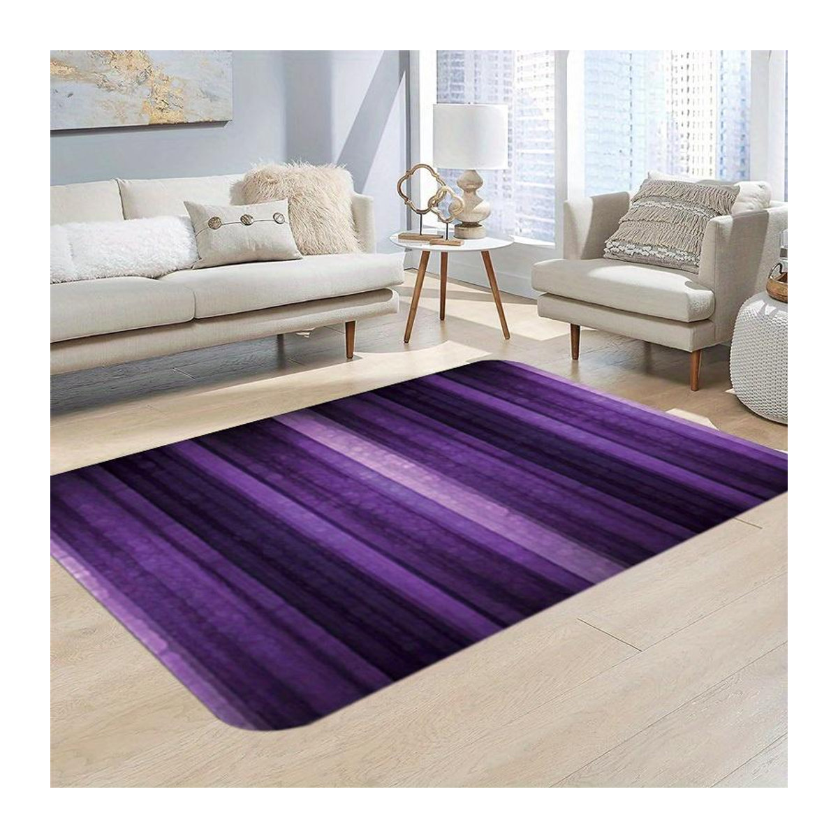 Karpetti Bereichsteppich Lila Gestreift Rutschfest für Wohnzimmer und Schlafzimmer B: 120 cm, T: 160 cm - Bild 2