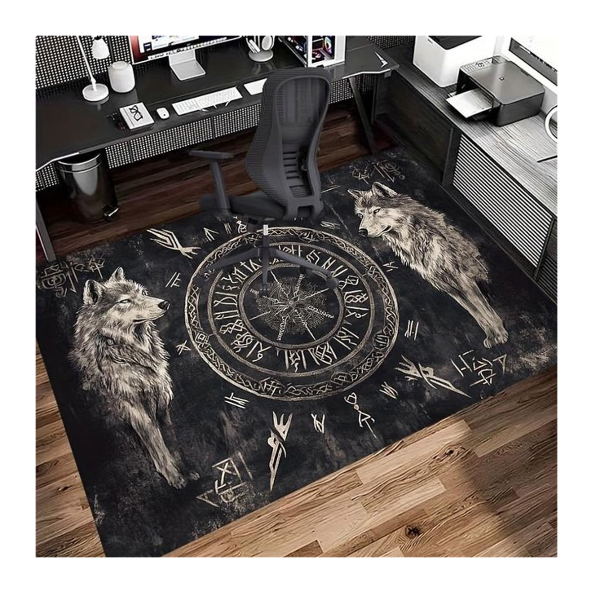 Karpetti Bereichsteppich Wikinger Rune Wolf Muster Vintage Schwarz B/T: 60 x 40 cm - Bild 1