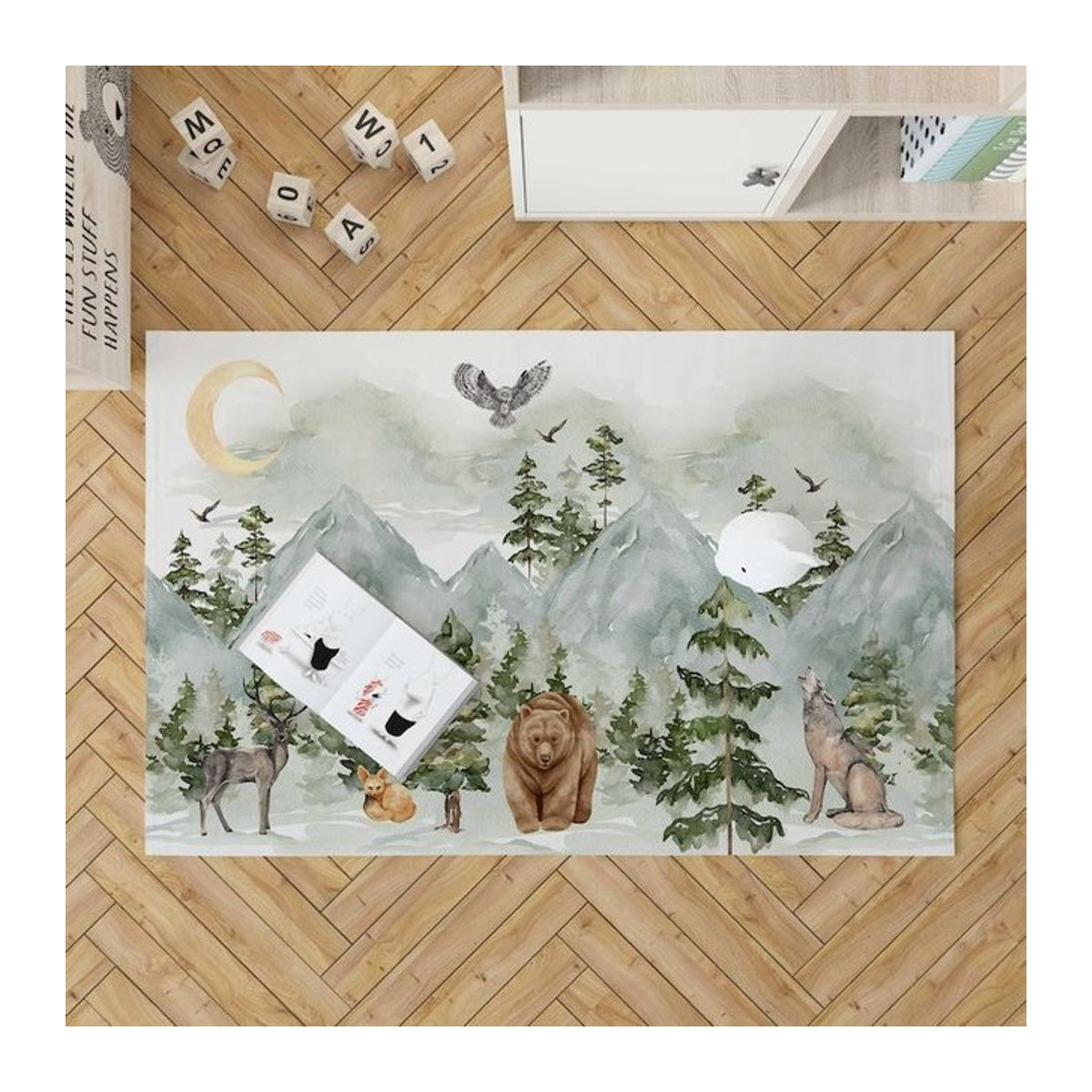 Karpetti Bergwald Tier Bereichsteppich für das Kinderzimmer mit Natur-Motiv, B/B: 60 x 90 cm - Bild 1