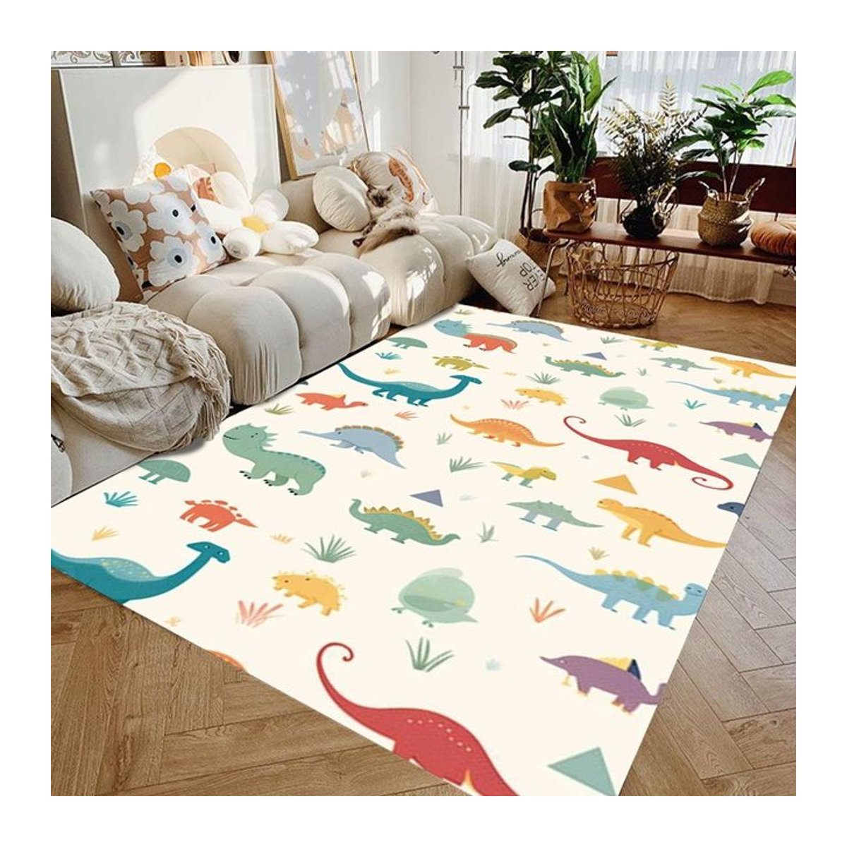 Karpetti Dinosaurier Teppich im Cartoon Papierfaltung Design als Spielmatte für Kinderzimmer und Wohnzimmer B/B: 80 x 120 cm - Bild 1