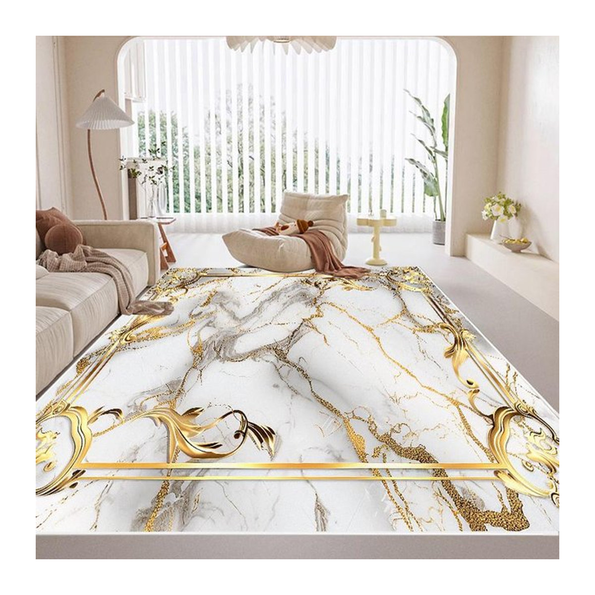 Karpetti Druckteppich in Gold für Wohnzimmer und Schlafzimmer, rutschfest, B/T: 100 x 160 cm - Bild 1