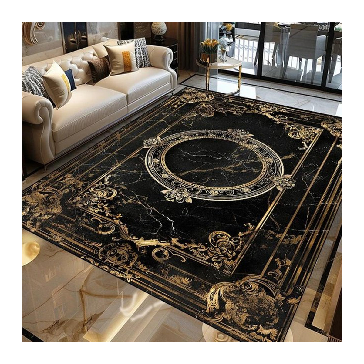Karpetti Druckteppich in Gold und Schwarz mit abstraktem Design für dein Wohnzimmer B/B: 180 x 250 cm - Bild 1