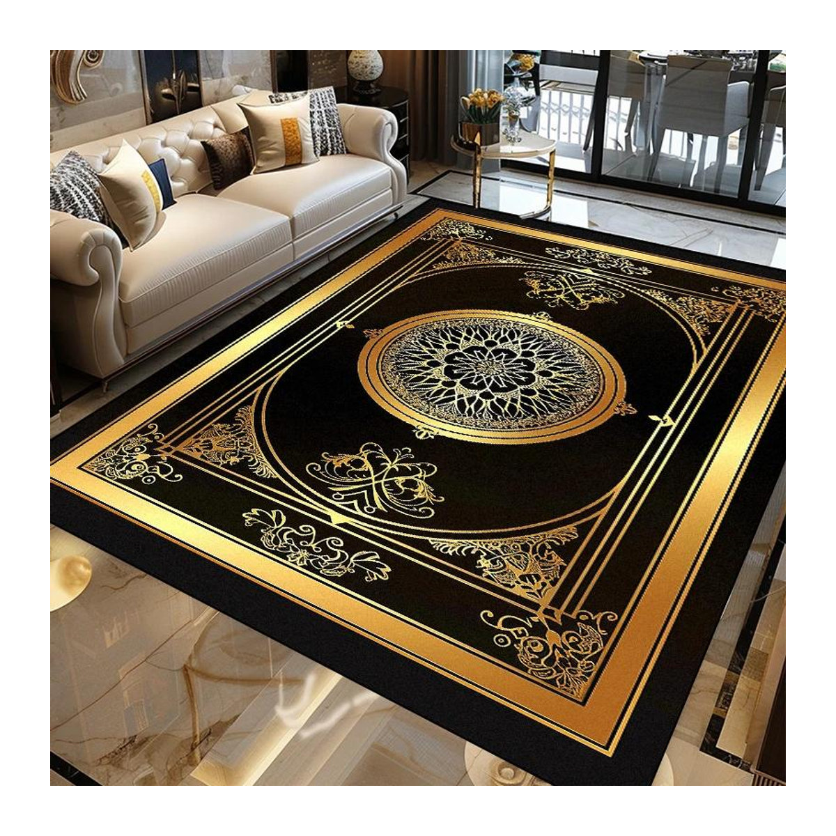 Karpetti Druckteppich in Gold und Schwarz mit abstraktem Design für dein Wohnzimmer B/T: 140 x 200 cm - Bild 1