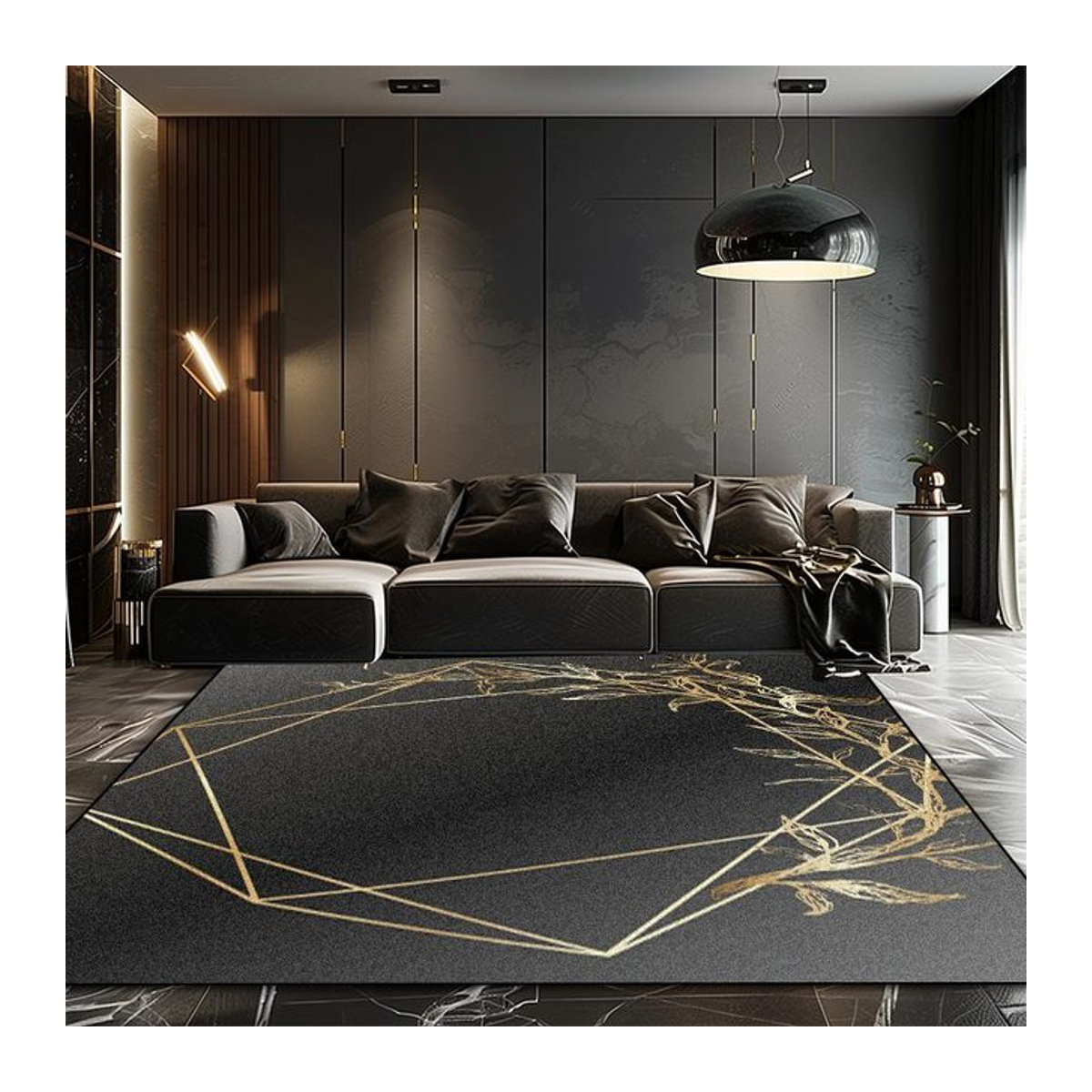 Karpetti Druckteppich in Schwarz und Gold im europäischen Luxus-Stil, waschbar und rutschfest, B/T: 200 x 230 cm - Bild 1