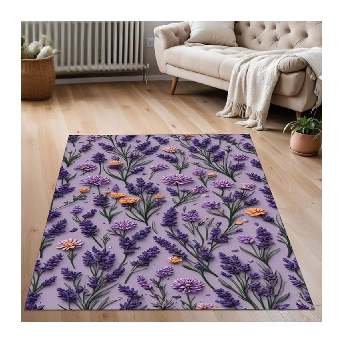 Karpetti Druckteppich Lavendel Vintage Design in Lila, B/B: 60 x 90 cm - Bild 1