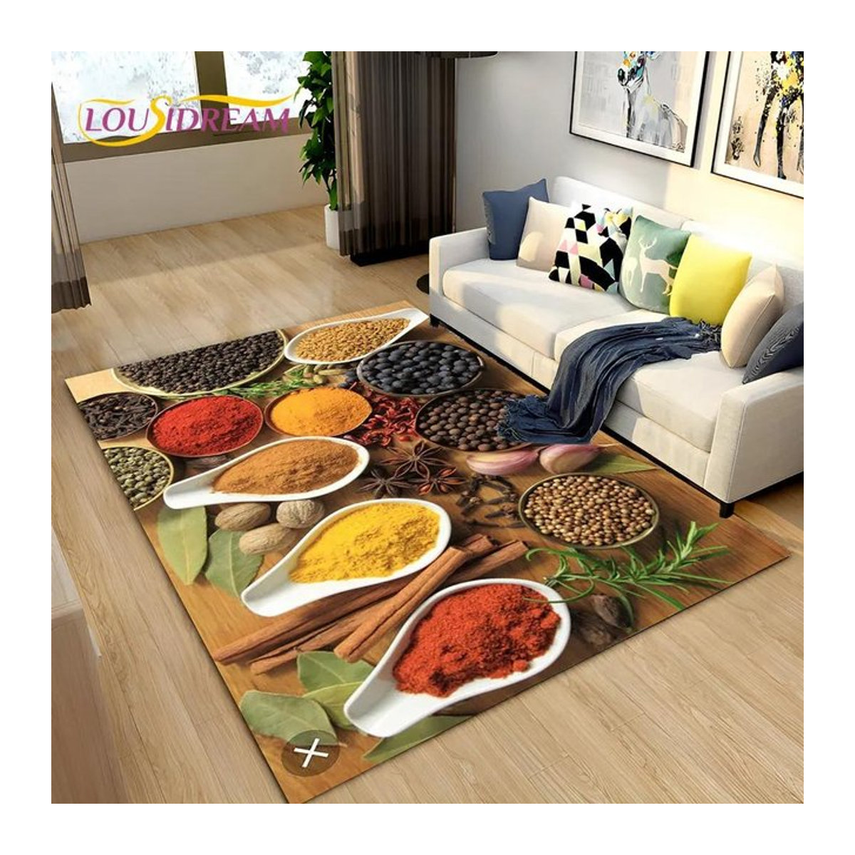 Karpetti Druckteppich mit Gemüse und Früchten, rutschfeste Bodenmatte für Wohnzimmer, Schlafzimmer oder Küche, Multicolor, B/T: 60 x 40 cm - Bild 1