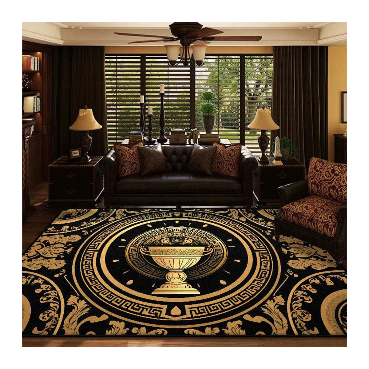 Karpetti Druckteppich Schwarz Goldener Wohnzimmerteppich Luxuriöse Heimdekoration Rutschfest und Waschbar B/T: 180 x 250 cm - Bild 2