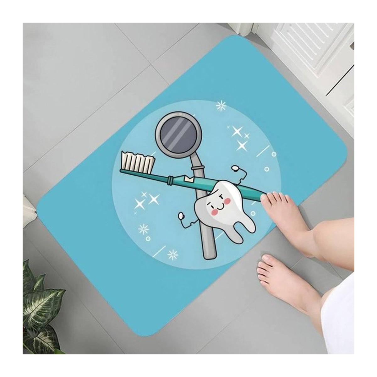 Karpetti Flanell Fußmatte mit Zahnarzt-Grafik für Badezimmer, Küche oder Eingangsbereich, B/B: 40 x 60 cm - Bild 1