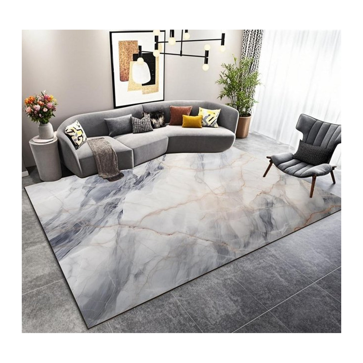 Karpetti Flauschiger Plüschteppich in Grau mit Marmor-Design für Wohnzimmer und Schlafzimmer B/B: 60 x 90 cm - Bild 1