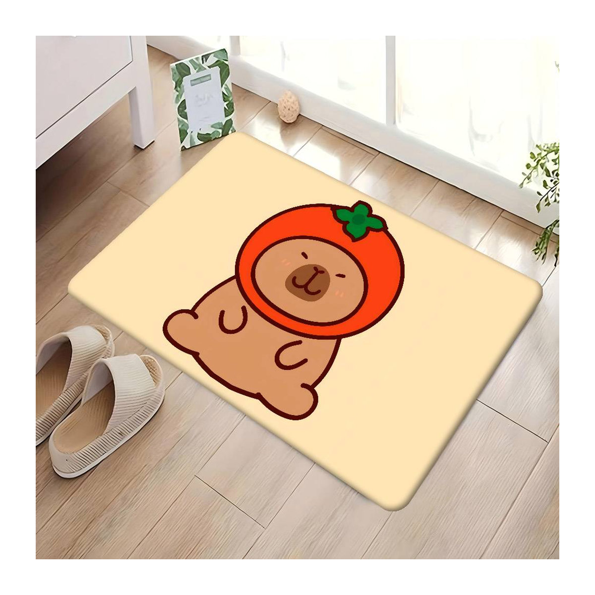 Karpetti Fußmatte mit Cartoon Capybara Nilpferd im nordischen Stil, rutschfest, B/B: 80 x 50 cm - Bild 1