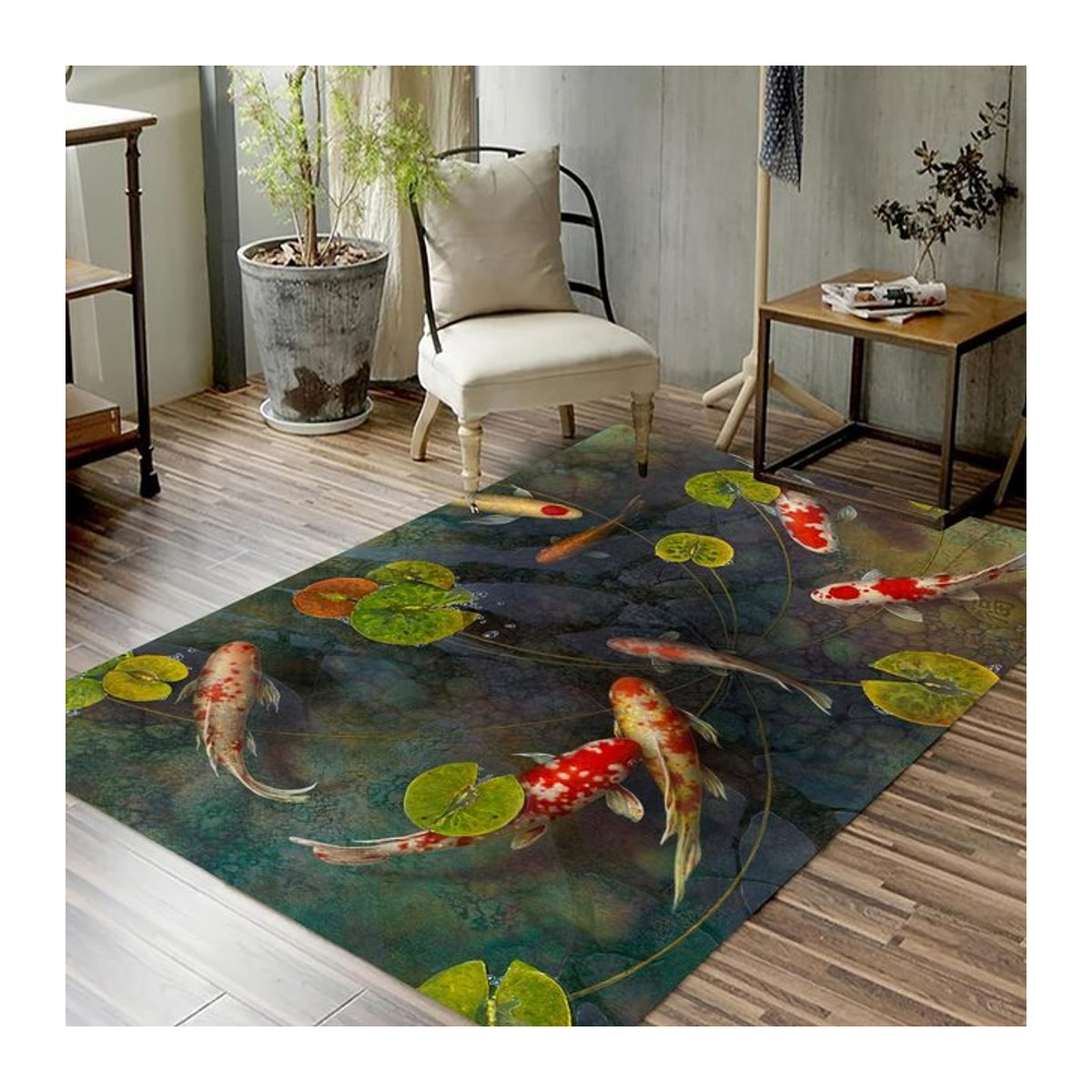 Karpetti Fußmatte mit Koi Fisch Muster im Handmalerei-Stil, B/T: 60 x 40 cm - Bild 1