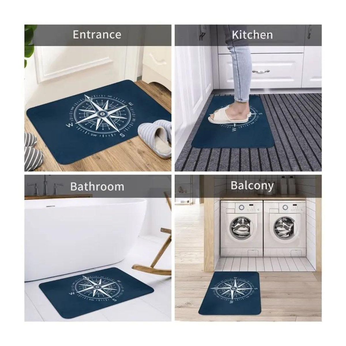 Karpetti Fußmatte mit nautischem Kompass Anker und Ruder Design in Blau, B/B/H: 60 x 40 cm - Bild 3