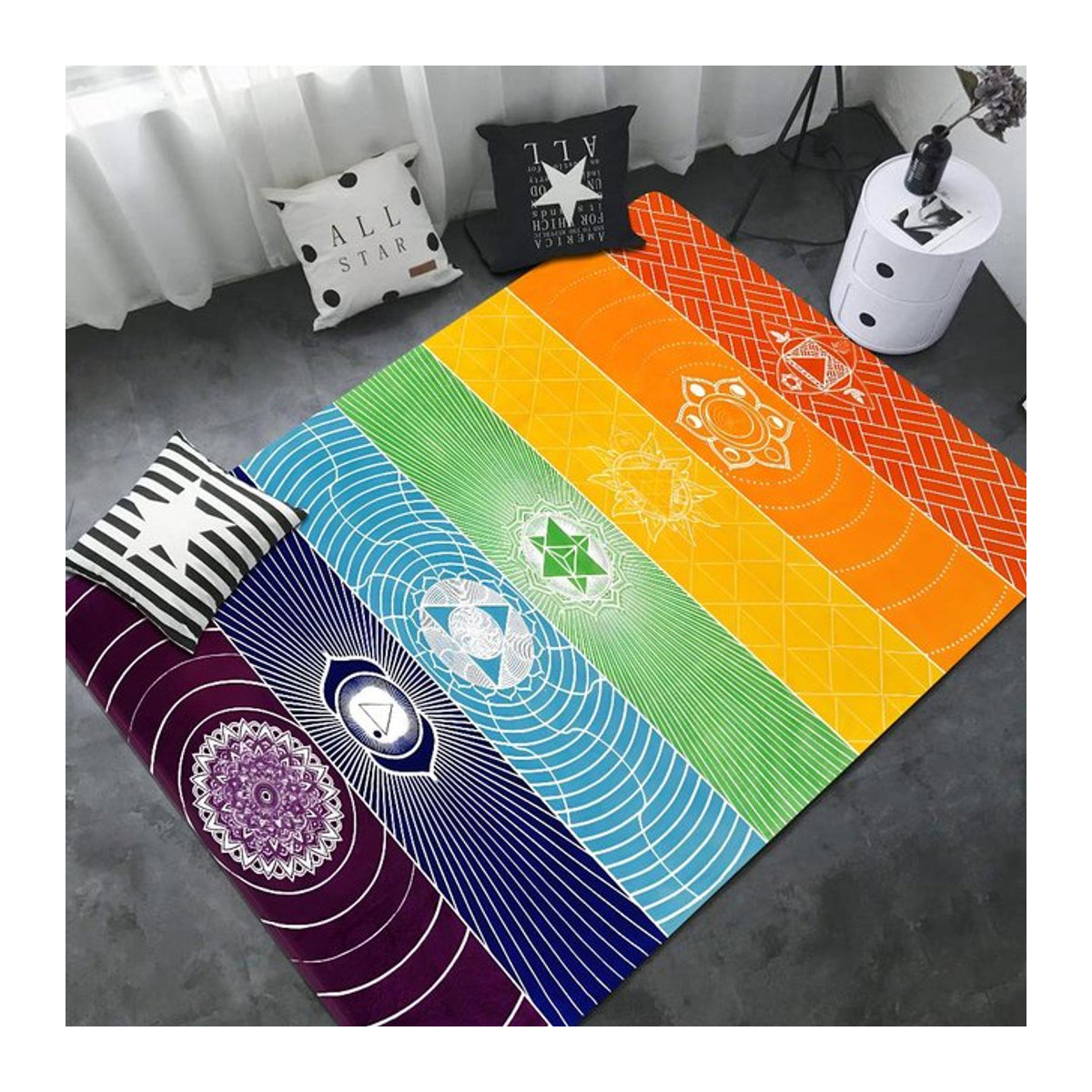 Karpetti Fußmatte Regenbogen 7 Chakra Mandala Multicolor, B/T: 60 x 40 cm, rutschfest und waschbar - Bild 1