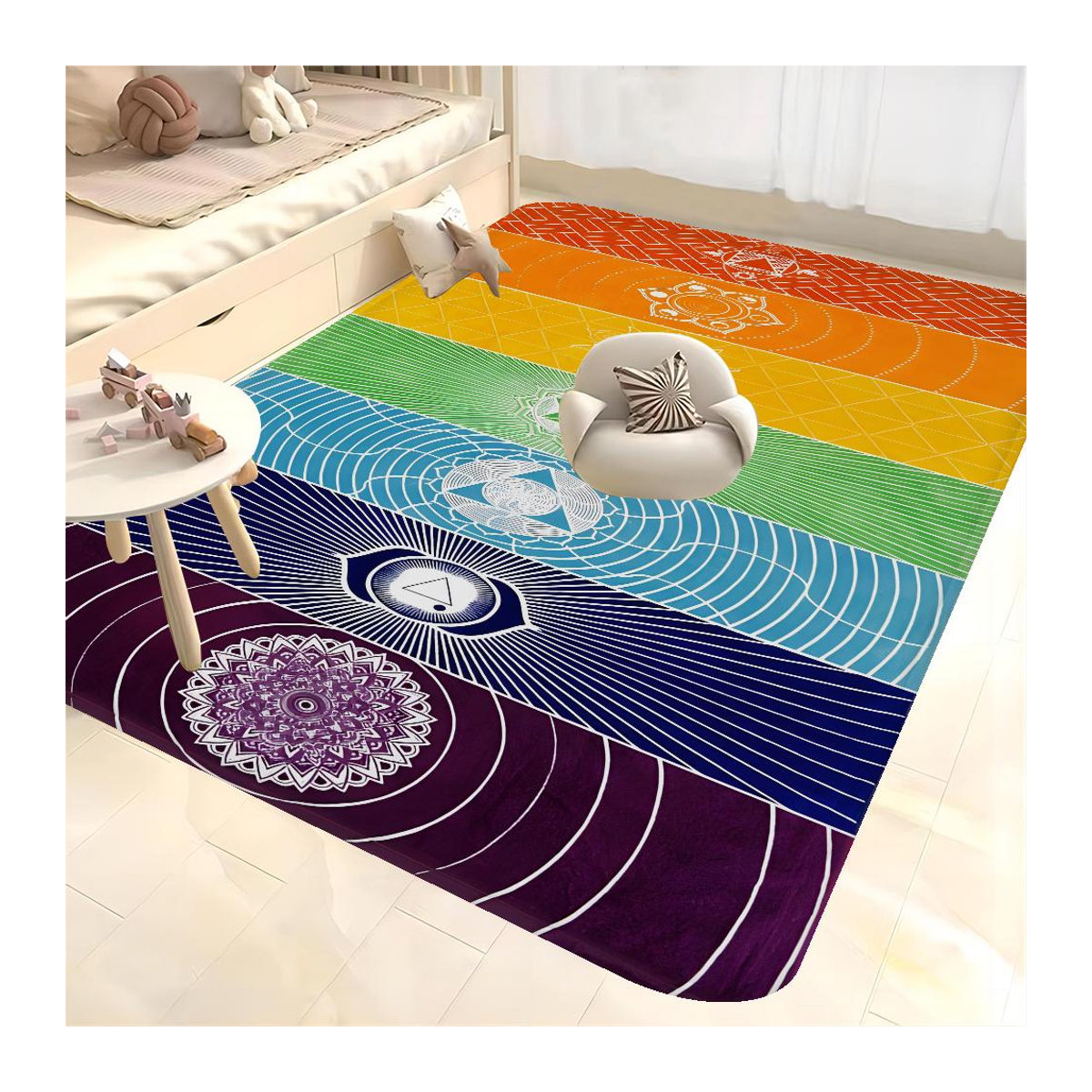 Karpetti Fußmatte Regenbogen 7 Chakra Mandala Multicolor, B/T: 60 x 40 cm, rutschfest und waschbar - Bild 2