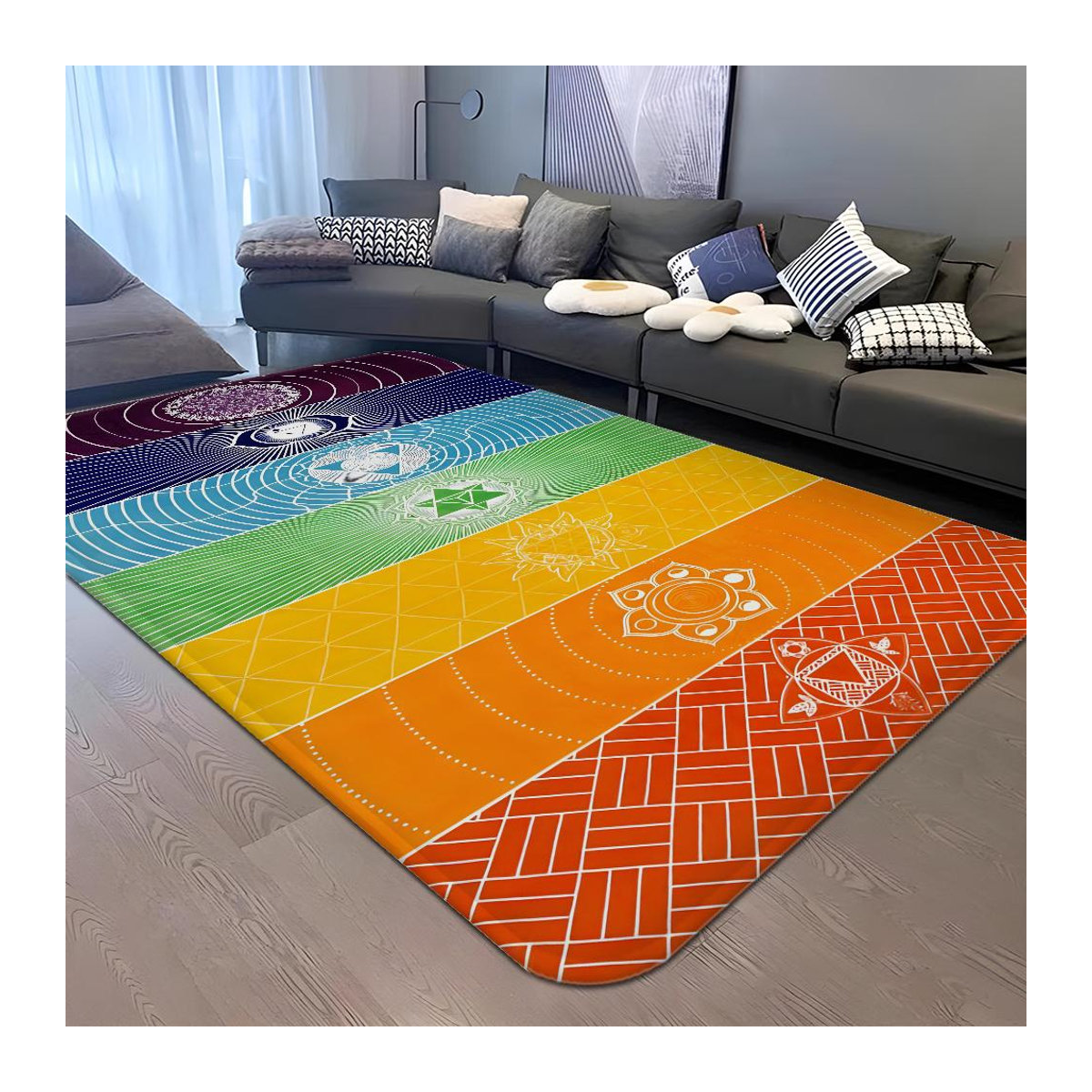 Karpetti Fußmatte Regenbogen 7 Chakra Mandala Multicolor, B/T: 60 x 40 cm, rutschfest und waschbar - Bild 3