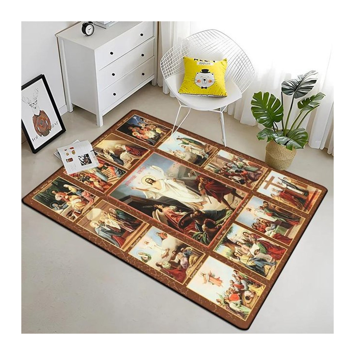 Karpetti Gebetsmatte mit Jesus Maria Motiv, rutschfester Teppich für Wohnzimmer und Schlafzimmer, B/T: 80 x 50 cm - Bild 1