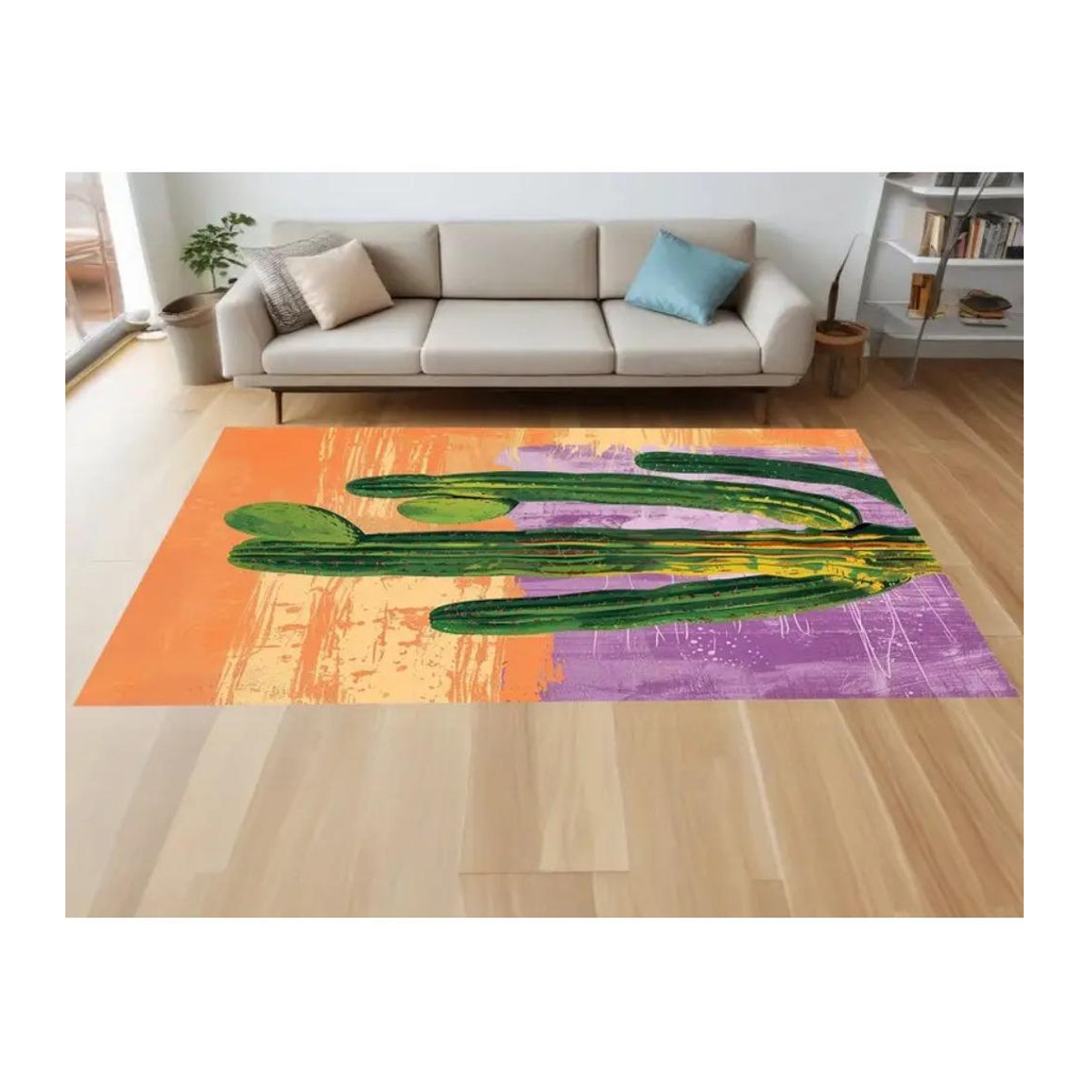 Karpetti Heimdekor Teppich Kaktus Design in Grün, Orange und Hellviolett, B/T: 90 x 60 cm - Bild 1