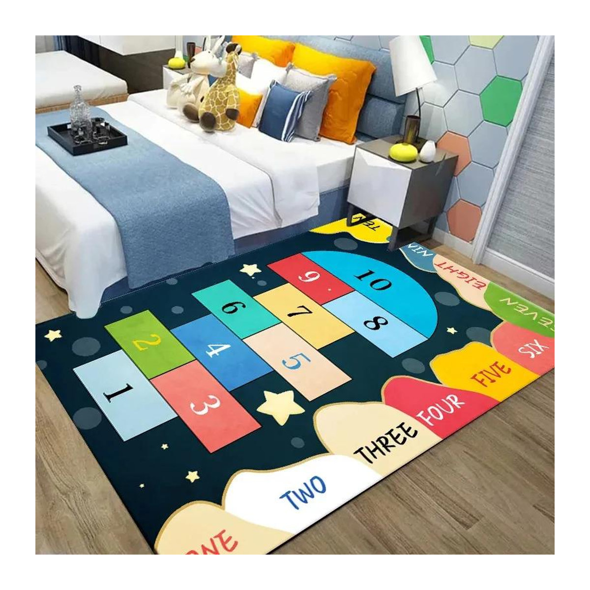 Karpetti Hüpfzahlen Teppich Rutschfeste Bodenmatte für Kinder in Multicolor, B/B/H: 60 x 90 cm - Bild 2