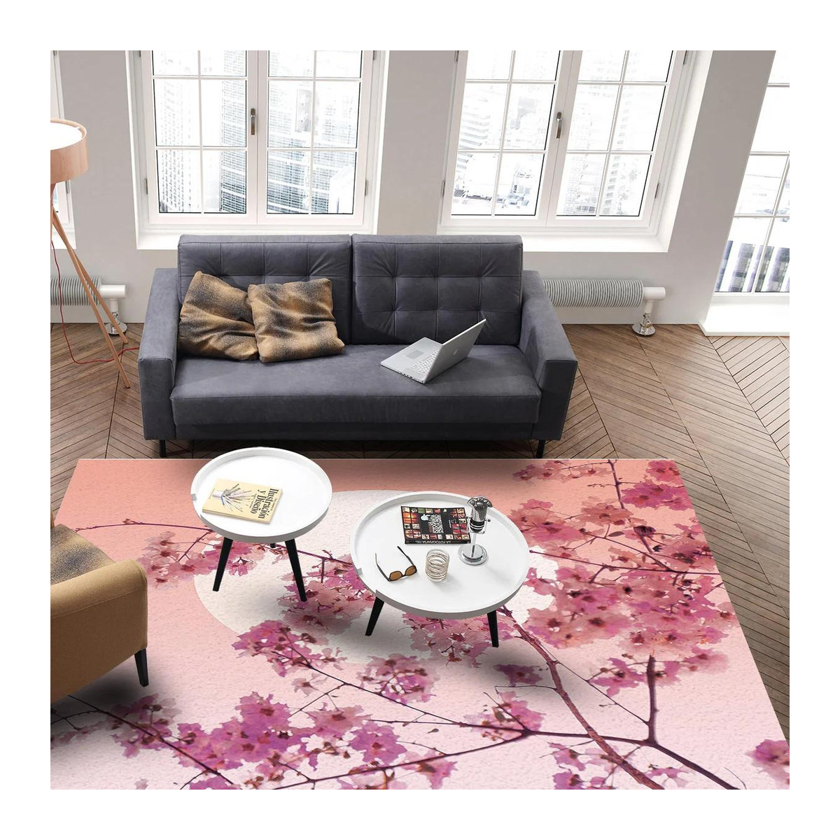 Karpetti Japanischer Sakura Kirschblüten Teppich für Wohnzimmer und Schlafzimmer, Rutschfest, B/T: 60 x 40 cm - Bild 2