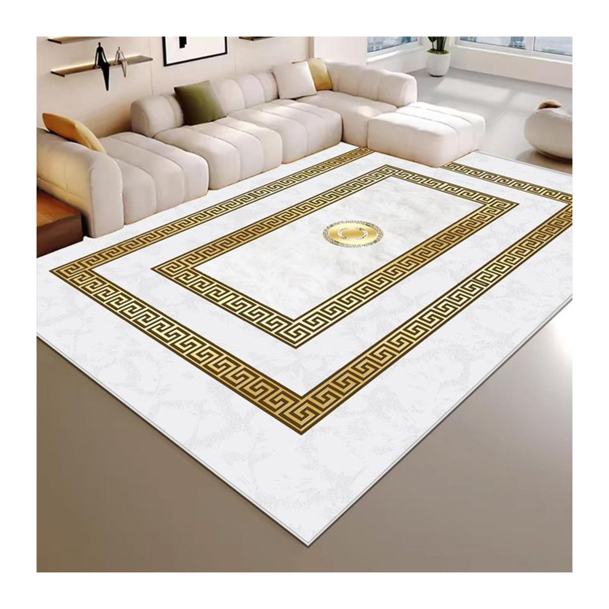 Karpetti Luxus Wohnzimmer Teppich Gold, Waschbar und Rutschfest, B/T: 200 x 300 cm - Bild 1