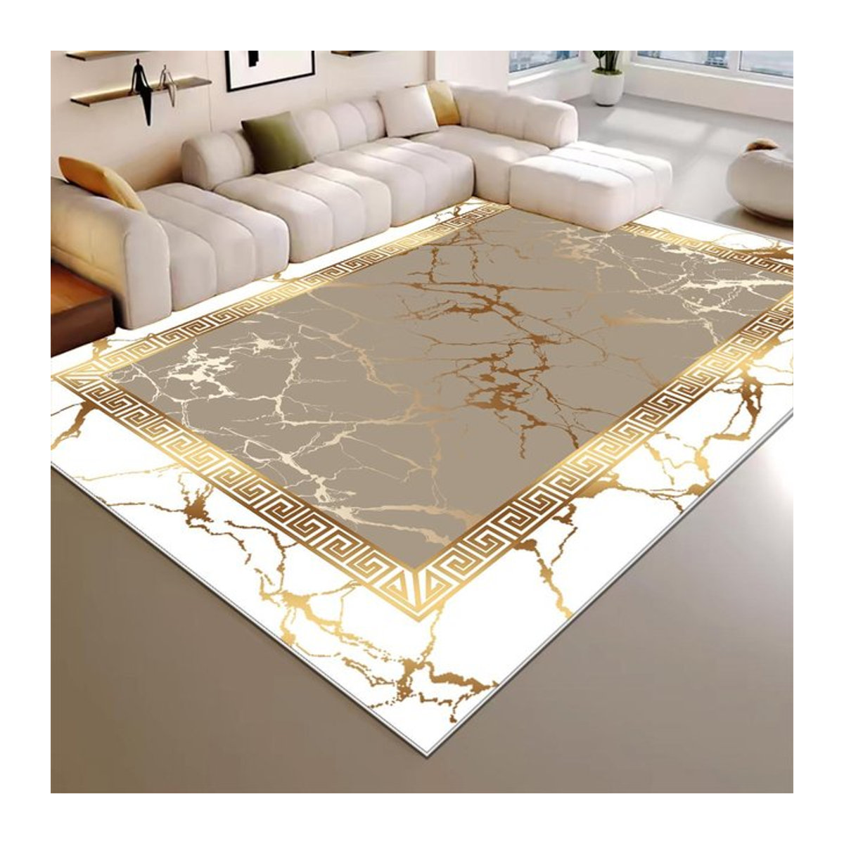 Karpetti Luxus Wohnzimmer Teppich Gold, Waschbar und Rutschfest, B/T: 200 x 300 cm - Bild 1