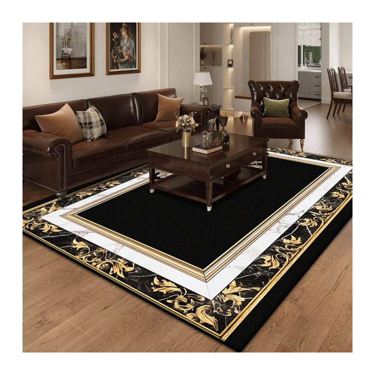 Karpetti Marmor Luxusteppich in Schwarz Gold, rutschfest, B/T: 90 x 60 cm - Bild 1