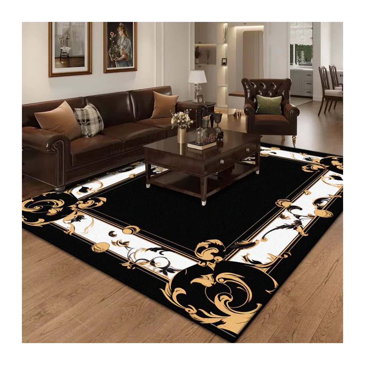 Karpetti Marmor Luxusteppich in Schwarz Gold, rutschfest, B/T: 90 x 60 cm - Bild 2