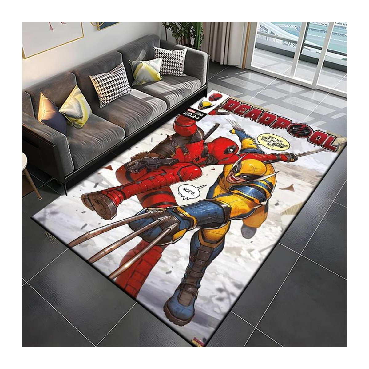 Karpetti Marvel Spider Man und Deadpool Bereichsteppich im 3D Cartoon Design, rutschfeste Matte für Wohnzimmer, Küche oder Schlafzimmer, B x T: 120 x 160 cm - Bild 1