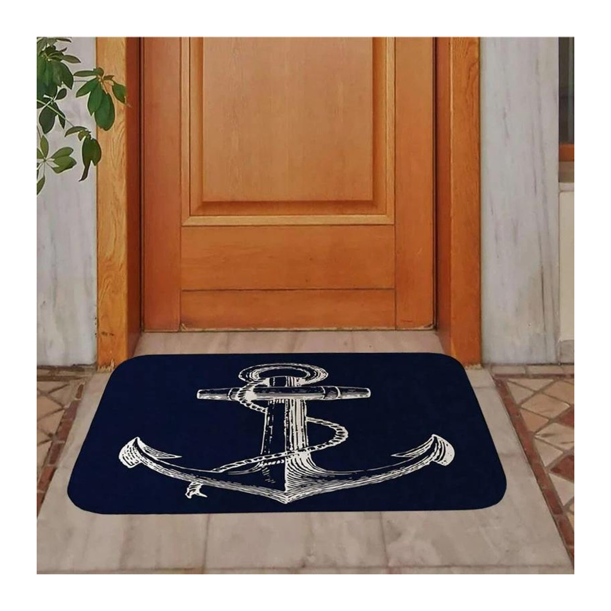 Karpetti Nautische Fußmatte mit Anker-Motiv in Weiß und Marineblau, rutschfest und waschbar, B/T: 60 x 40 cm - Bild 2