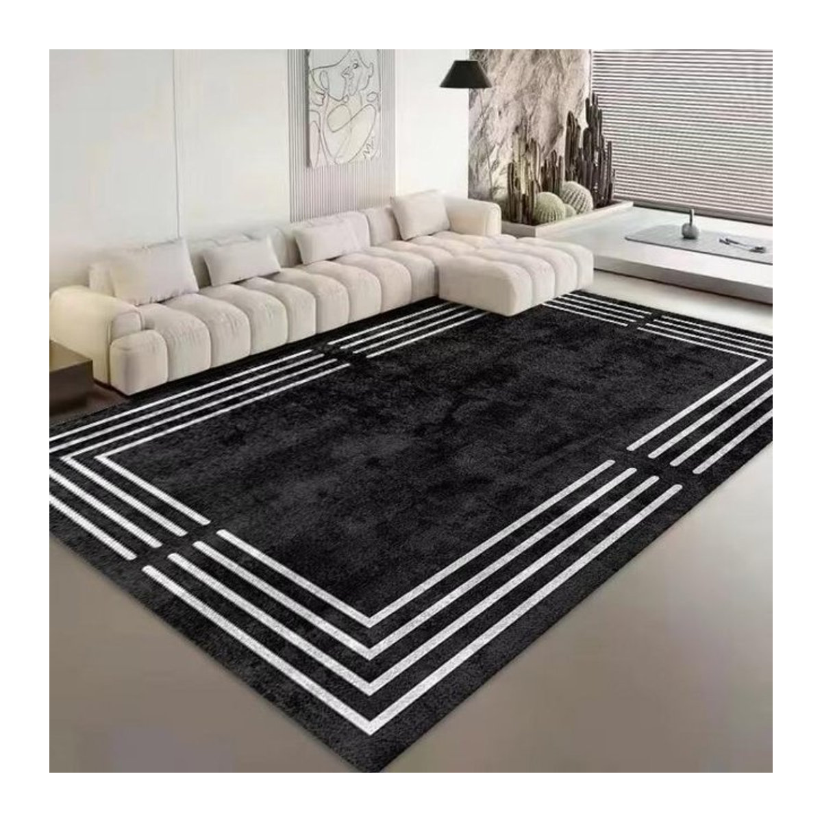 Karpetti Nordischer Luxus-Flanellteppich mit geometrischem Design in Schwarz, B/B: 250 x 200 cm - Bild 1